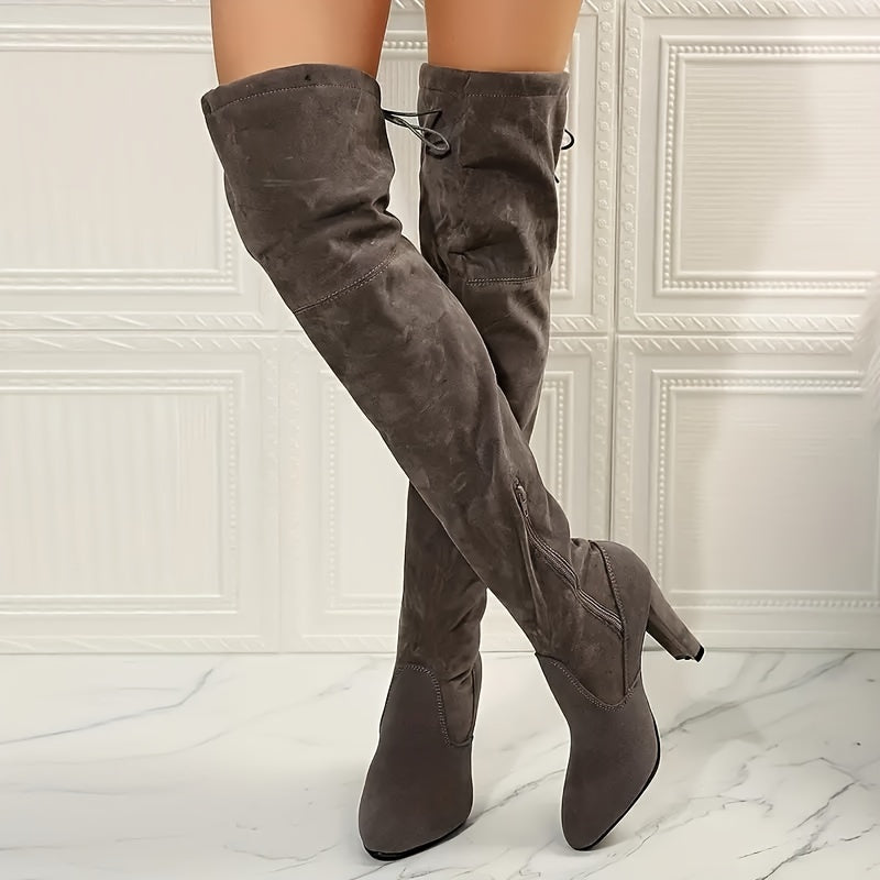 Overknee Stiefel Damen | Hoher Schaft mit Bindung und Reißverschluss