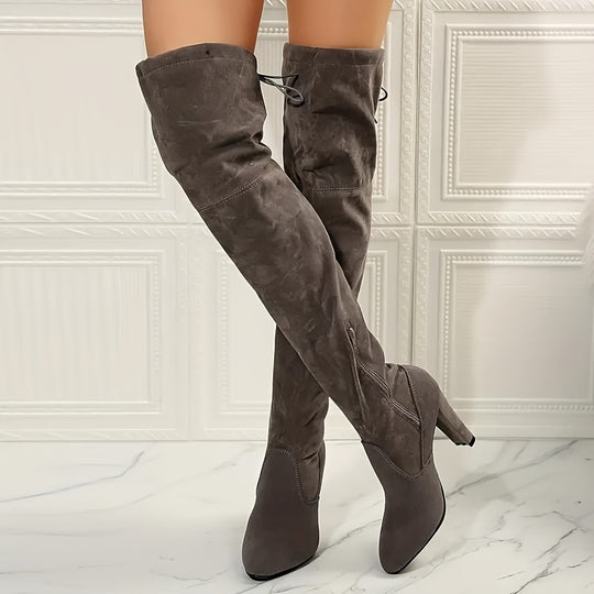 Overknee Stiefel Damen | Hoher Schaft mit Bindung und Reißverschluss