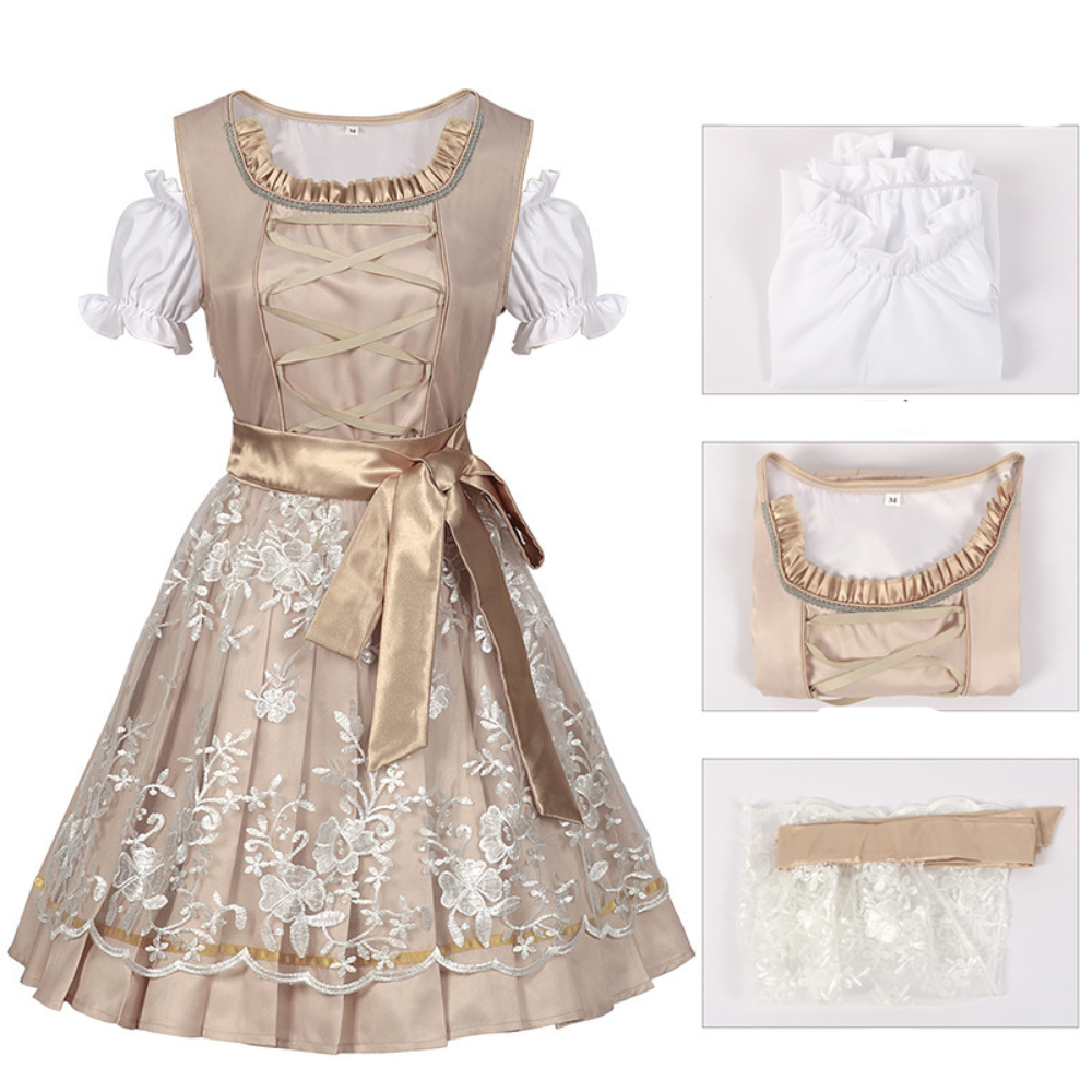 Damen Elegantes Trachtenkleid | Midi Dirndl Kleid für Festliche Anlässe