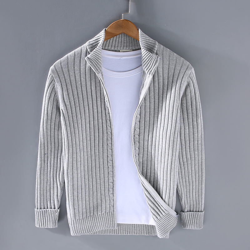 Strickjacke Für Herren Mit Stehkragen | Zeitlos Geripptes Modell