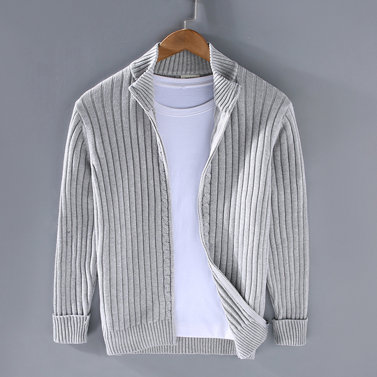 Strickjacke Für Herren Mit Stehkragen | Zeitlos Geripptes Modell