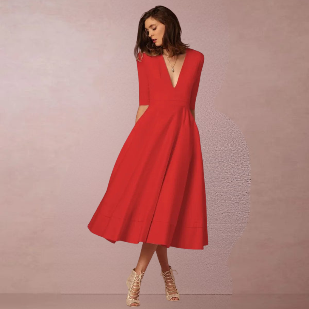 Damen Elegantes Midi Abendkleid | Glamourös für Hochzeiten