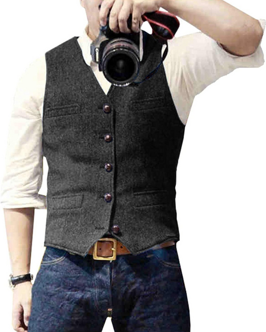 Herren Trachtenhemd | Geknöpftes Einreiher Casual Vest