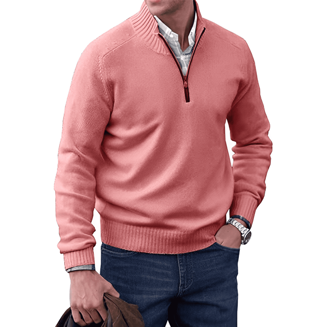 Pullover Herren | Strickpullover mit halbem Reißverschluss und Stehkragen