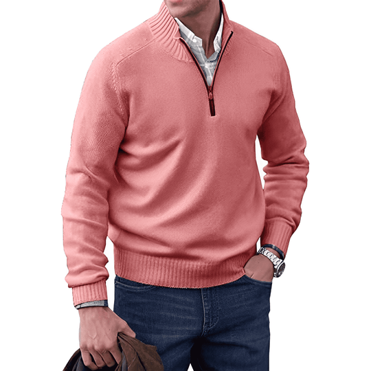 Pullover Herren | Strickpullover mit halbem Reißverschluss und Stehkragen