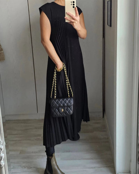 Damen Sommer Kurzen Ärmeln Maxikleid mit Falten