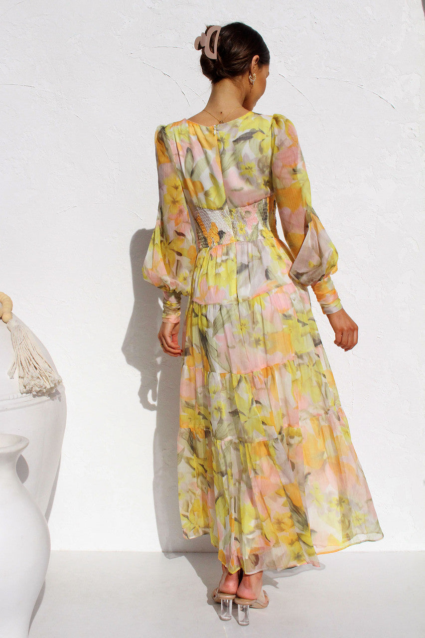 Damen Sommer-Wickelkleid mit V-Ausschnitt und langen Ärmeln