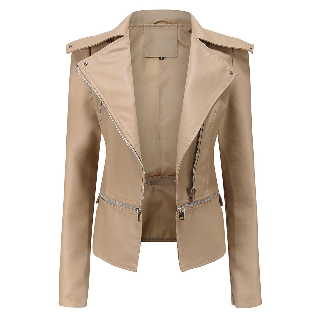 Bikerjacke Damen Slim Fit | Kurzer Schnitt mit Reißverschluss und Fronttaschen