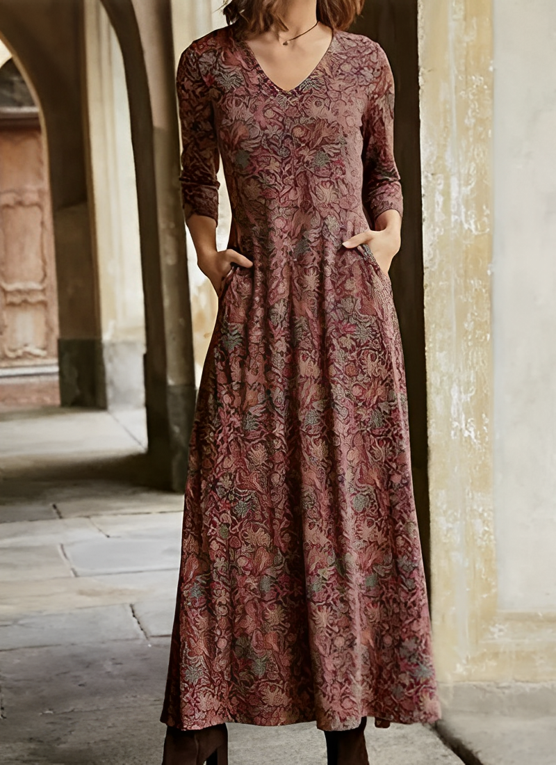 V-Ausschnitt Florales Maxikleid für Damen