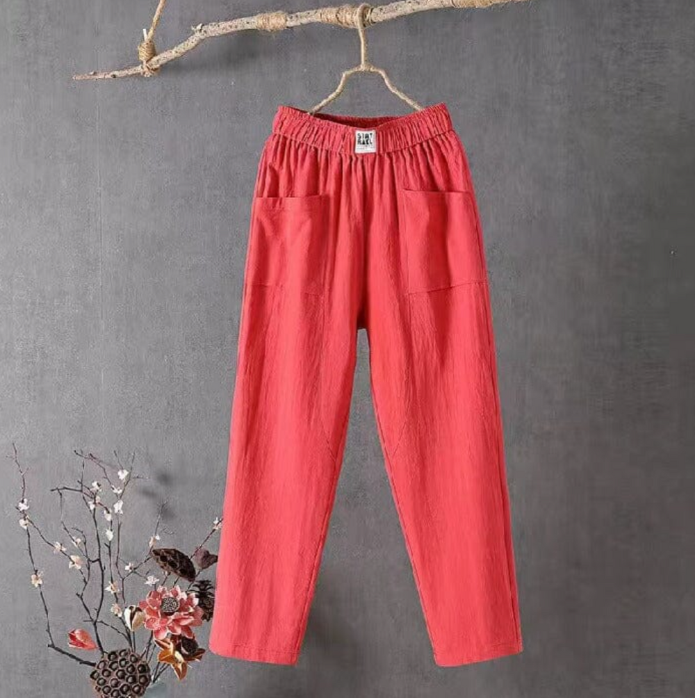 Elastischem Leinenhose mit Taschen für Damen