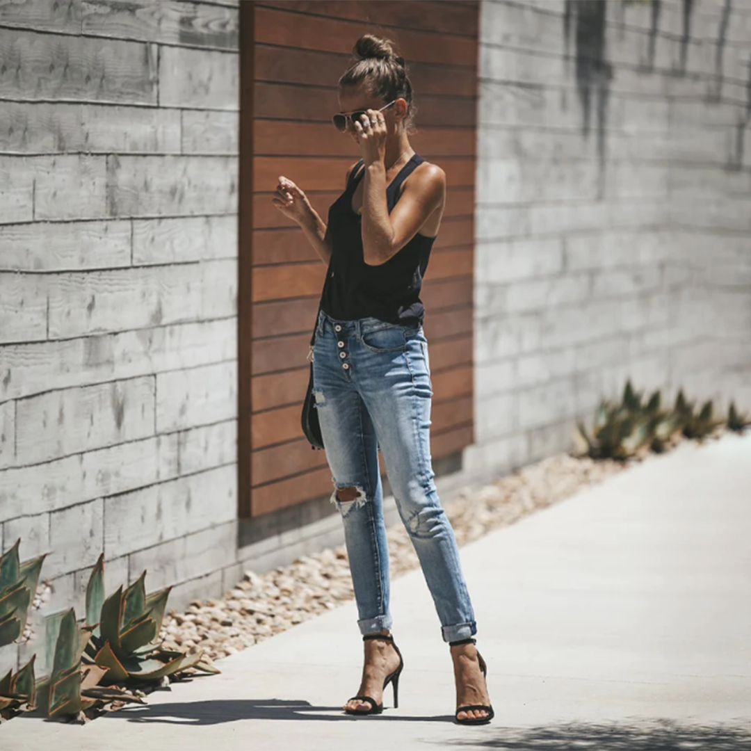 Damen Zerissene Skinny-Jeans mit Folded Saum für Alle Jahreszeiten