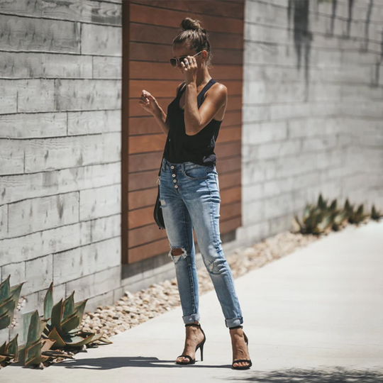 Damen Zerissene Skinny-Jeans mit Folded Saum für Alle Jahreszeiten