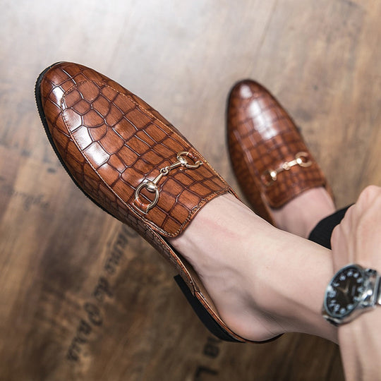 Leder-Loafer-Sandalen mit Goldkettendetail für Herren