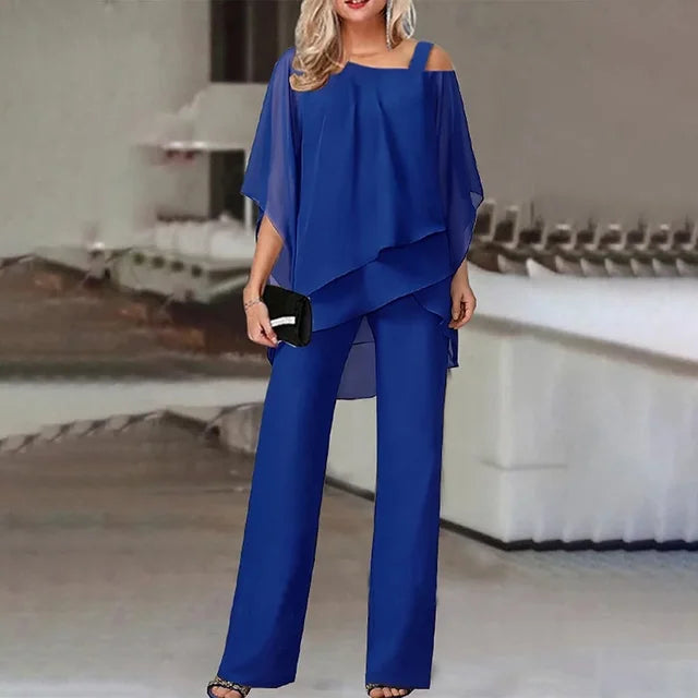 Asymmetrisches Oberteil und Weit Geschnittene Hose Set für Damen