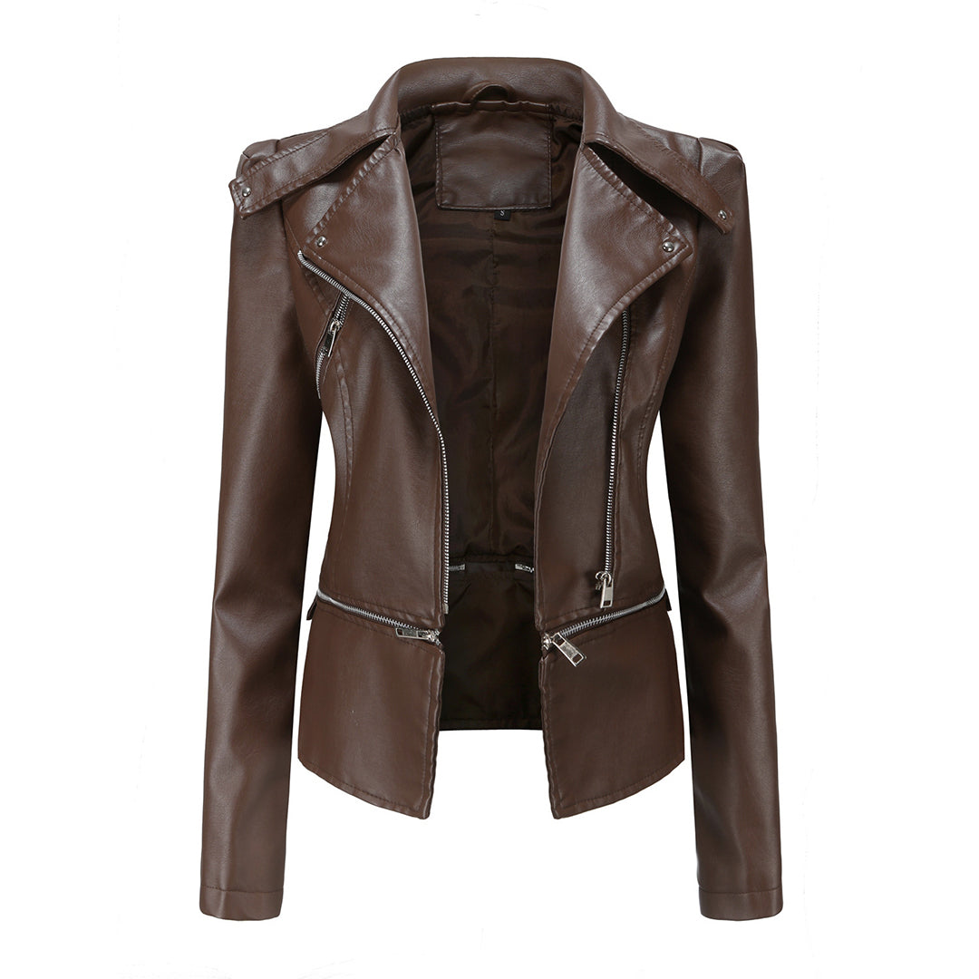 Bikerjacke Damen Slim Fit | Kurzer Schnitt mit Reißverschluss und Fronttaschen