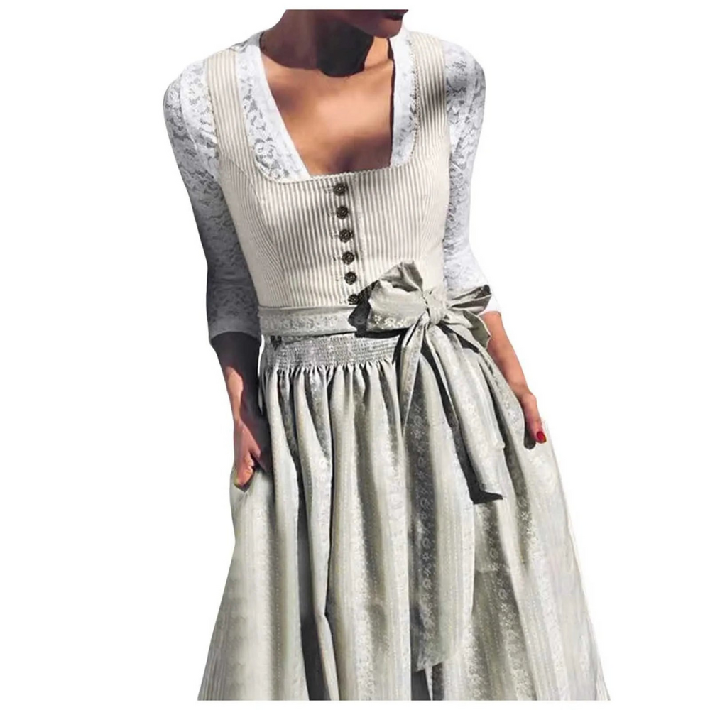 Damen Elegantes Graues Dirndlkleid | Knielang Trachtenkleid für Oktoberfest 1