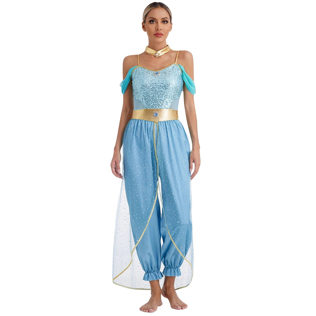 Damen Halloween Kostüm Jumpsuit | Orientalischer Harem-Stil mit Glitzerdetails