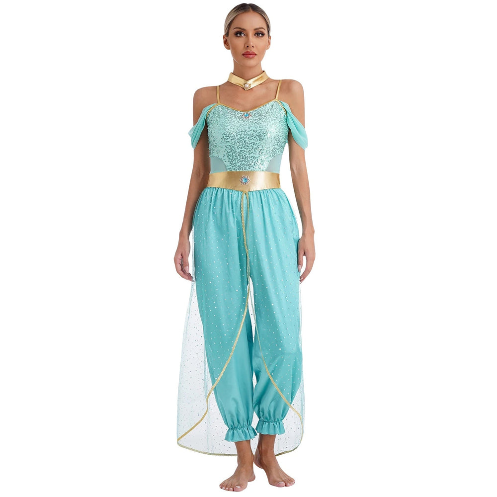 Damen Halloween Kostüm Jumpsuit | Orientalischer Harem-Stil mit Glitzerdetails