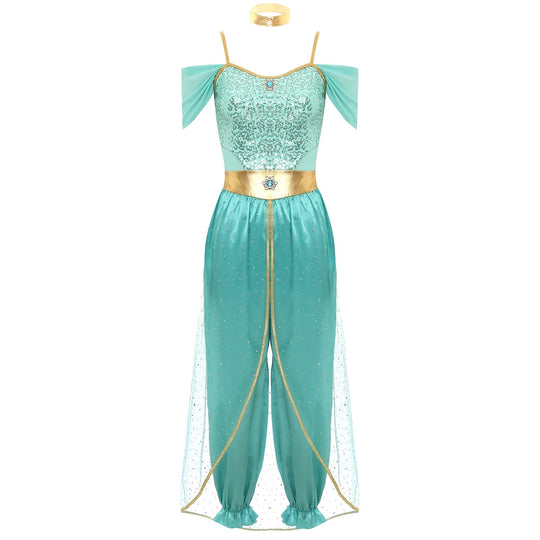 Damen Halloween Kostüm Jumpsuit | Orientalischer Harem-Stil mit Glitzerdetails