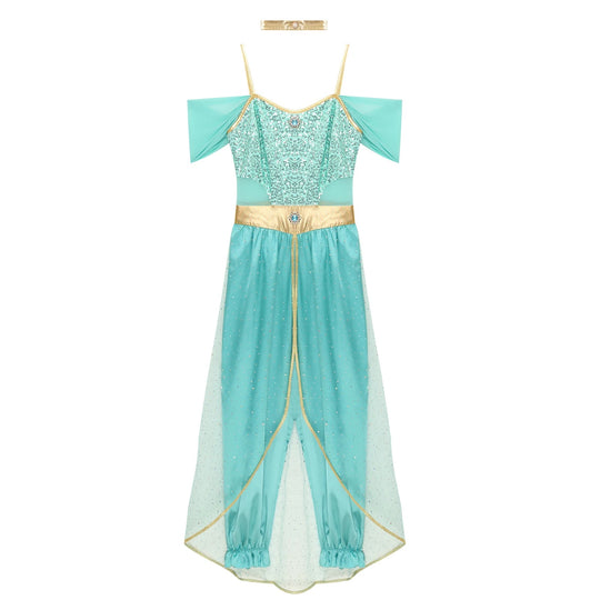 Damen Halloween Kostüm Jumpsuit | Orientalischer Harem-Stil mit Glitzerdetails