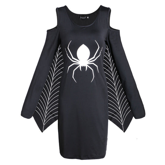 Damen Halloween-Kleid mit Spinnenmotiv Schulterfrei | Mini