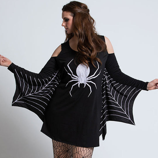 Damen Halloween-Kleid mit Spinnenmotiv Schulterfrei | Mini