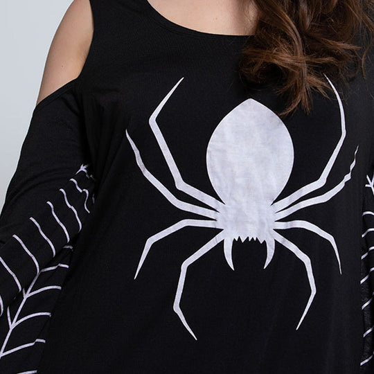 Damen Halloween-Kleid mit Spinnenmotiv Schulterfrei | Mini
