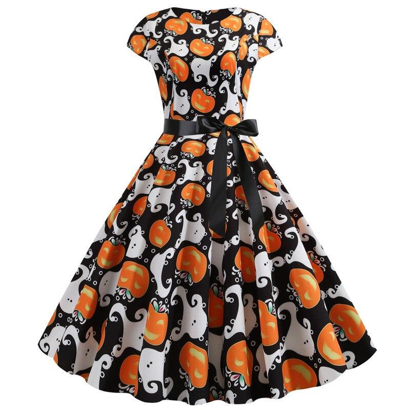 Damen Kleid mit Print Kurzarm & Ausgestellter Knie-Länge | Midi