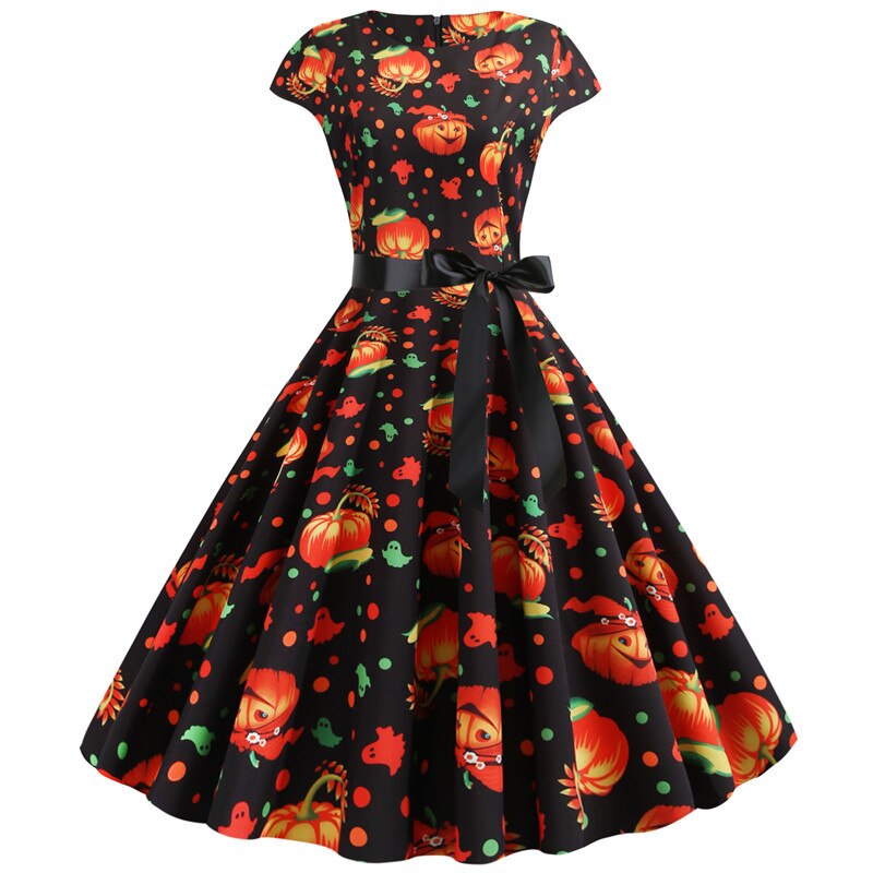 Damen Kleid mit Print Kurzarm & Ausgestellter Knie-Länge | Midi