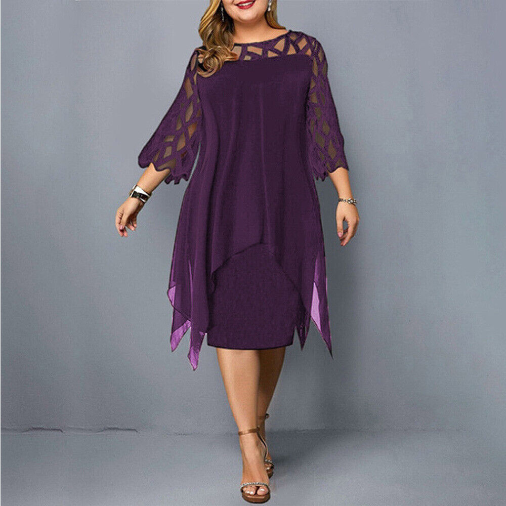 Damen Stilvolles Midi-Kleid | Elegantes Übergrößen Kleid für Hochzeitsgast 1