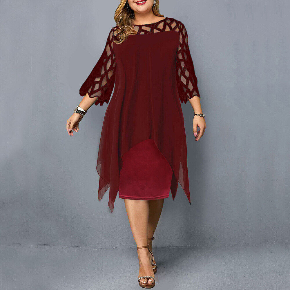 Damen Stilvolles Midi-Kleid | Elegantes Übergrößen Kleid für Hochzeitsgast 2