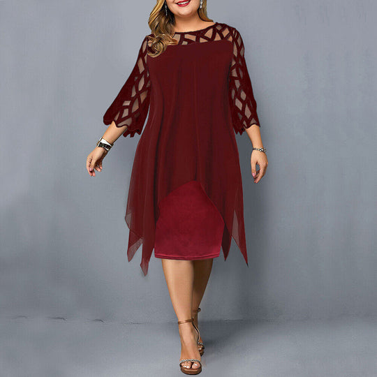 Damen Stilvolles Midi-Kleid | Elegantes Übergrößen Kleid für Hochzeitsgast 2