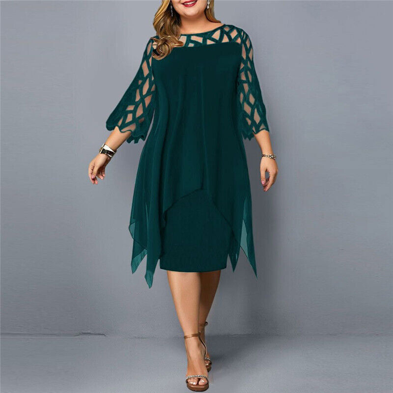 Damen Stilvolles Midi-Kleid | Elegantes Übergrößen Kleid für Hochzeitsgast 4