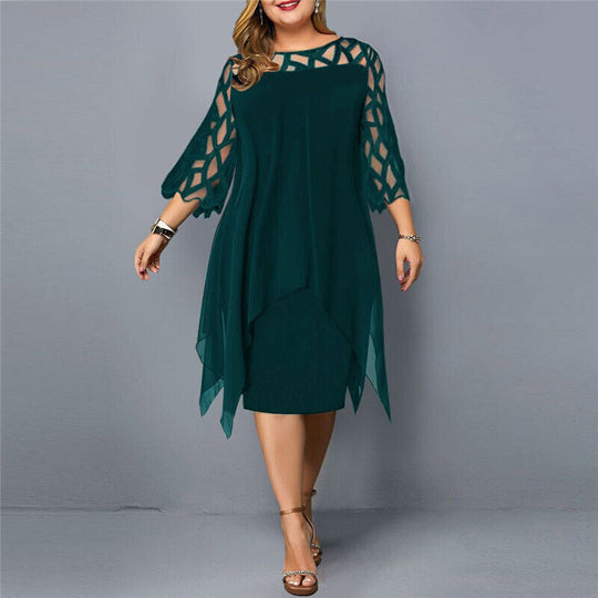 Damen Stilvolles Midi-Kleid | Elegantes Übergrößen Kleid für Hochzeitsgast 4