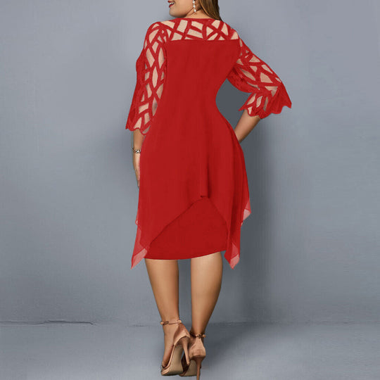 Damen Stilvolles Midi-Kleid | Elegantes Übergrößen Kleid für Hochzeitsgast 8