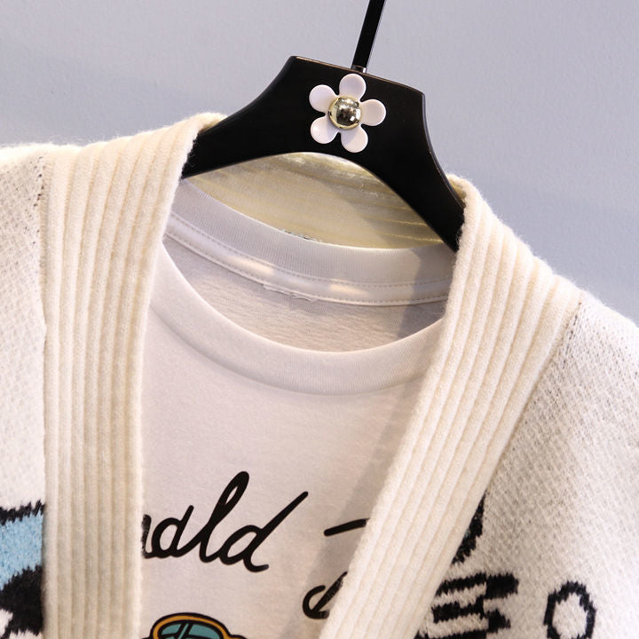 Geknöpfte Strickjacke mit Cartoon-Entendesign für Frauen