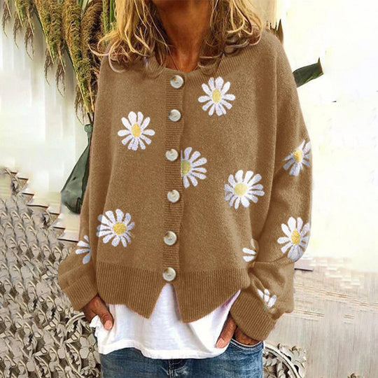 Damen-Strickjacke | Mit Gänseblümchenmuster gestrickt