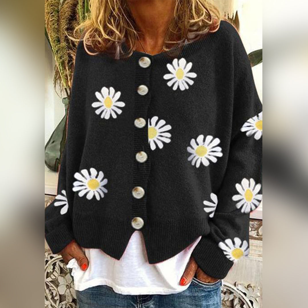 Damen-Strickjacke | Mit Gänseblümchenmuster gestrickt