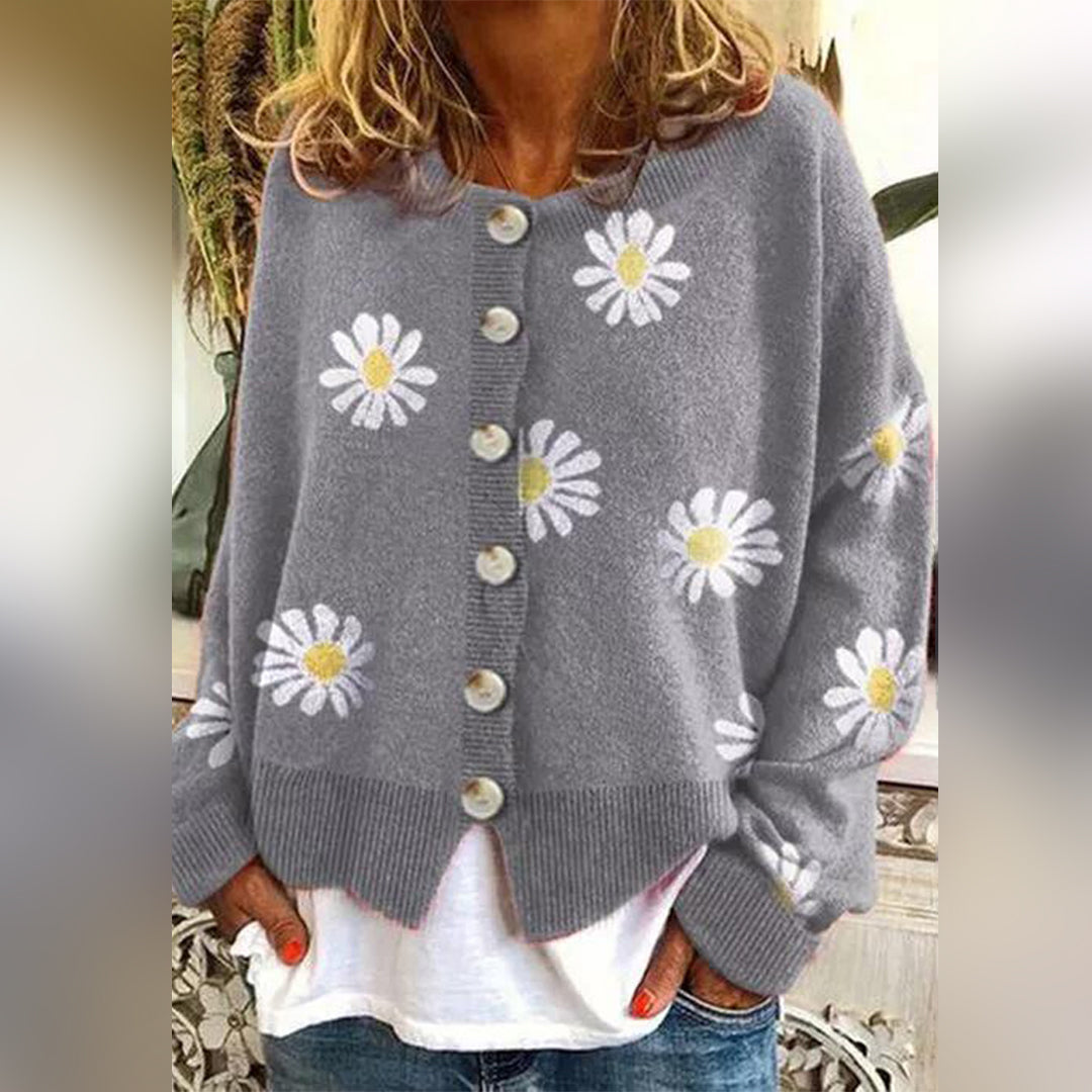 Damen-Strickjacke | Mit Gänseblümchenmuster gestrickt