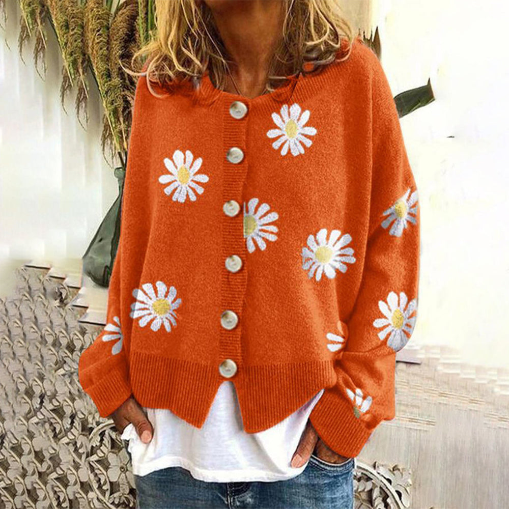 Damen-Strickjacke | Mit Gänseblümchenmuster gestrickt