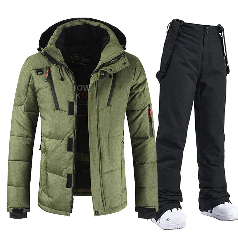 Herren Kapuzen Winterjacke Set | Skihose und Reißverschluss Jacke