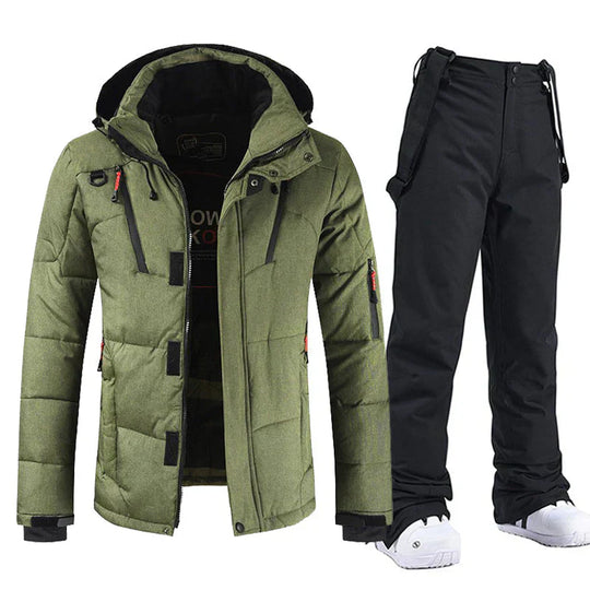 Herren Kapuzen Winterjacke Set | Skihose und Reißverschluss Jacke