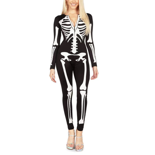 Damen Skelett Jumpsuit mit Print | Langarm Einteiler