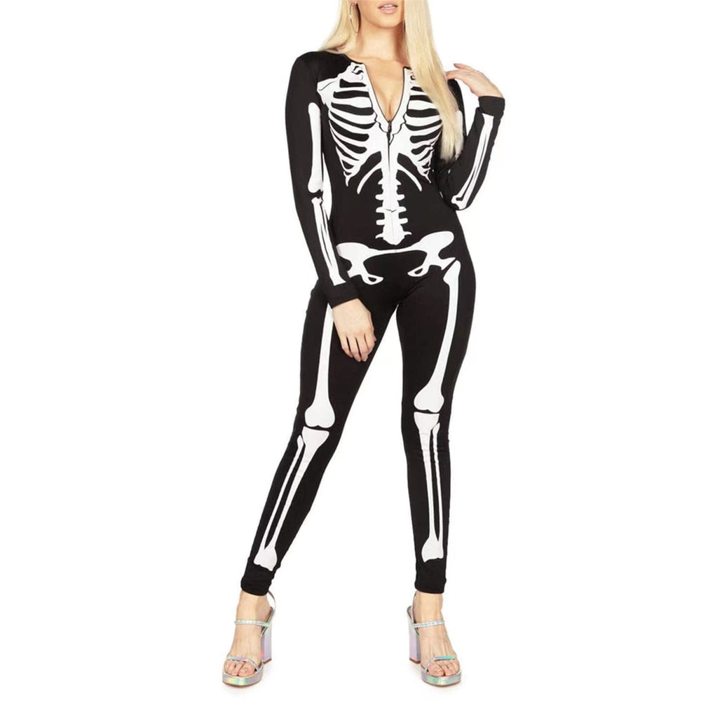 Damen Skelett Jumpsuit mit Print | Langarm Einteiler
