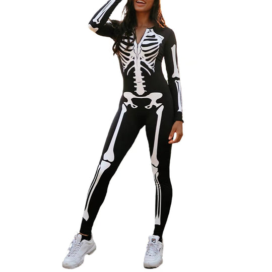 Damen Skelett Jumpsuit mit Print | Langarm Einteiler