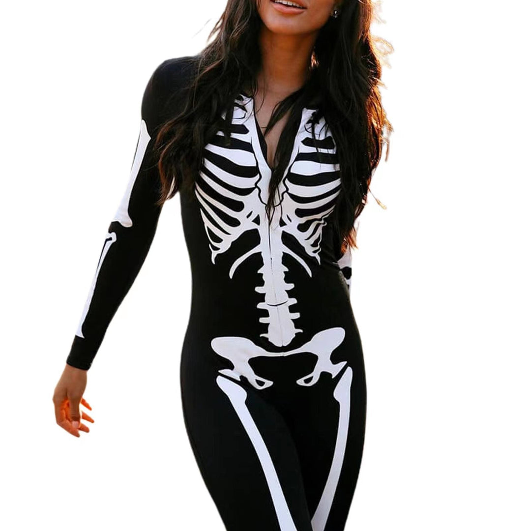 Damen Skelett Jumpsuit mit Print | Langarm Einteiler