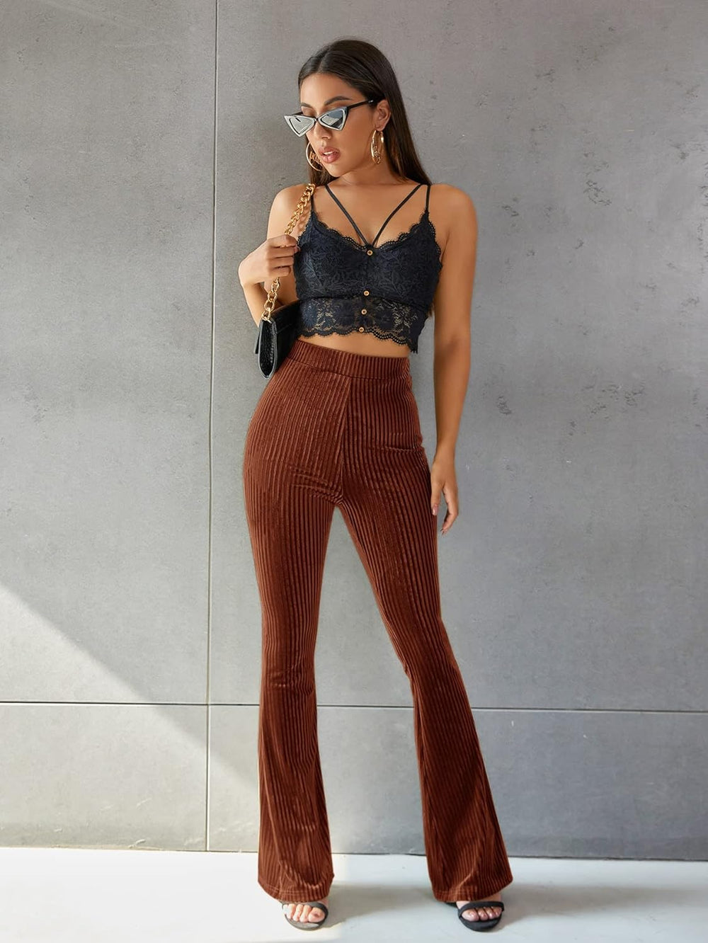 Hoch Taillierte Cord Schlag Hose für Damen