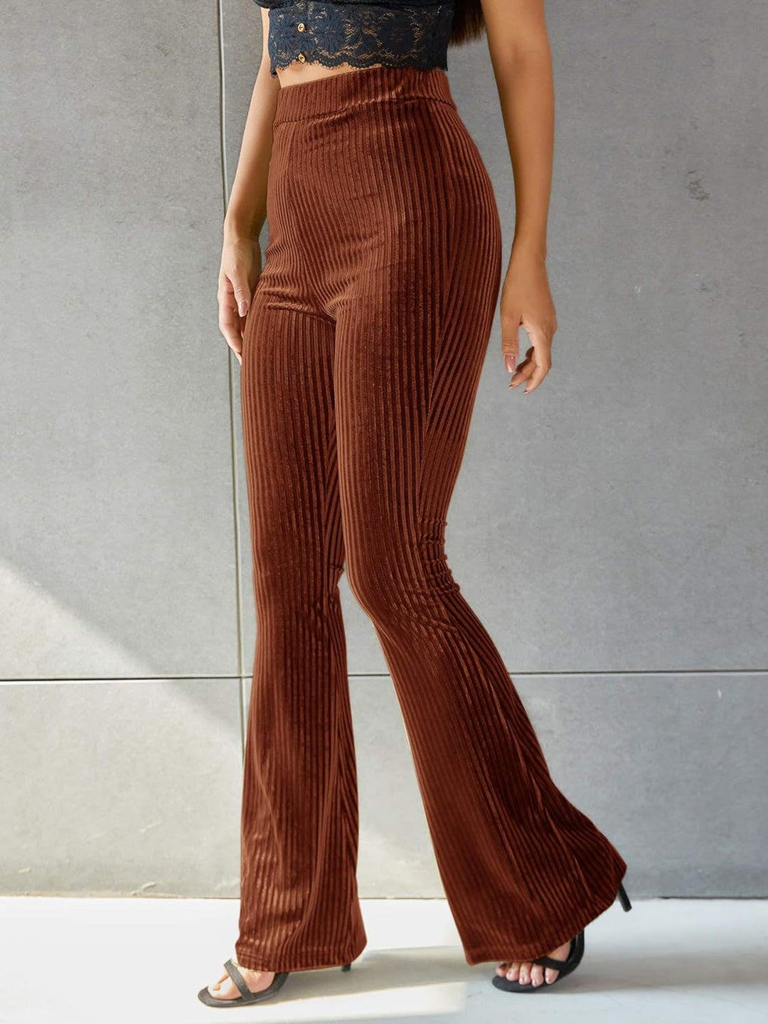 Hoch Taillierte Cord Schlag Hose für Damen