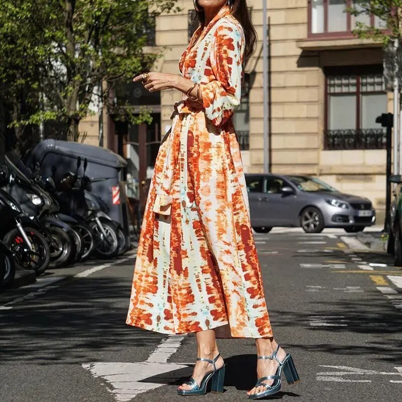 Tie-Dye-Wickel-Maxikleid mit Gürtel für Damen