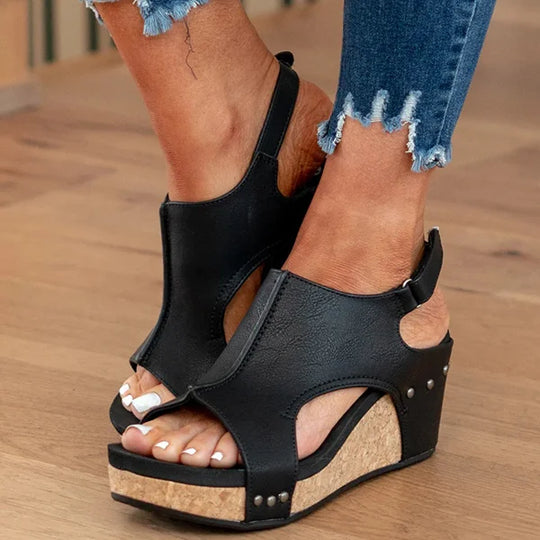 Offene Zehen Keil Leder Sandalen für Damen